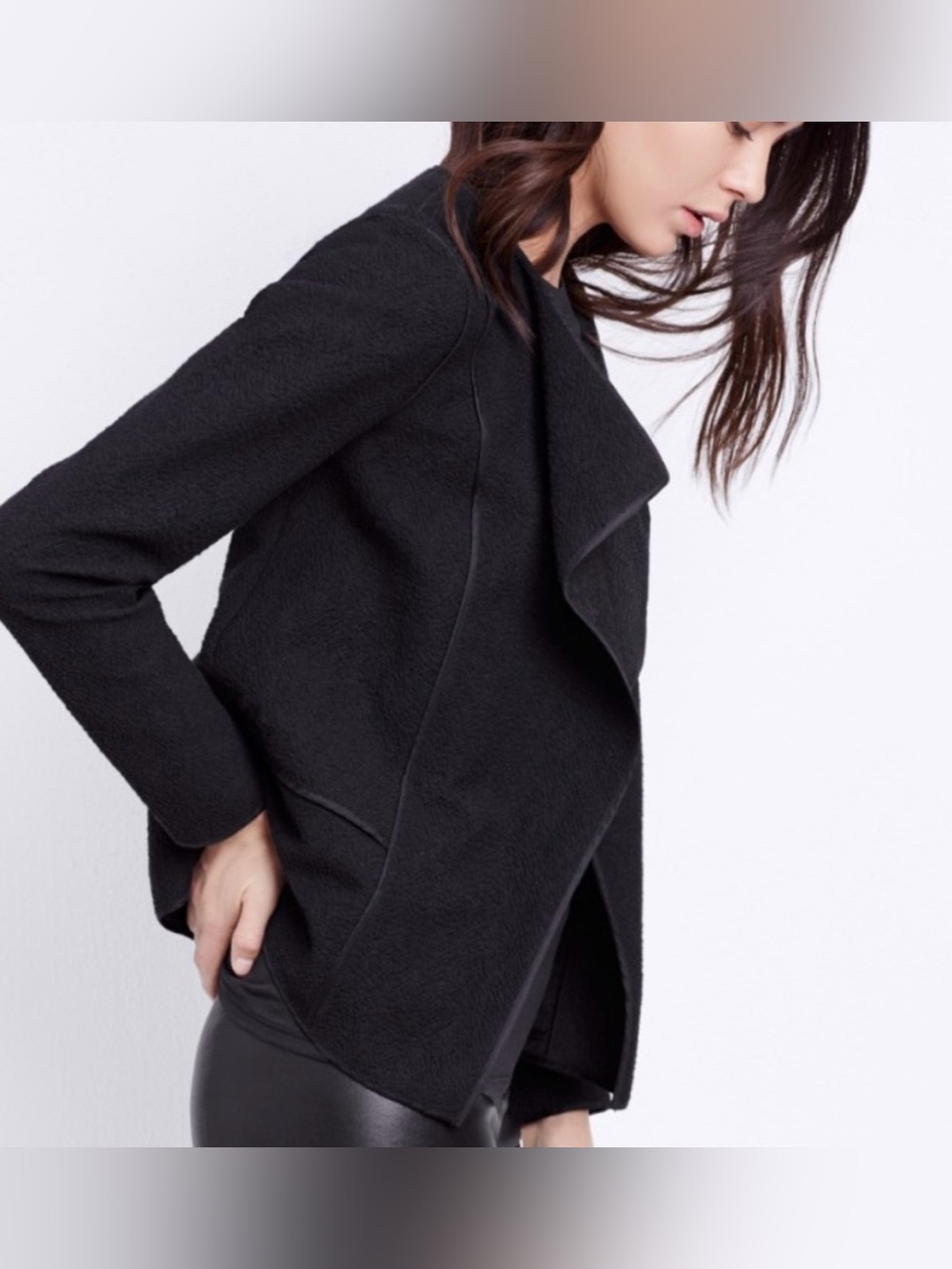 Vince Asymmetric Open Front Textured Lightweight Boucle Jacket In Black Size L
